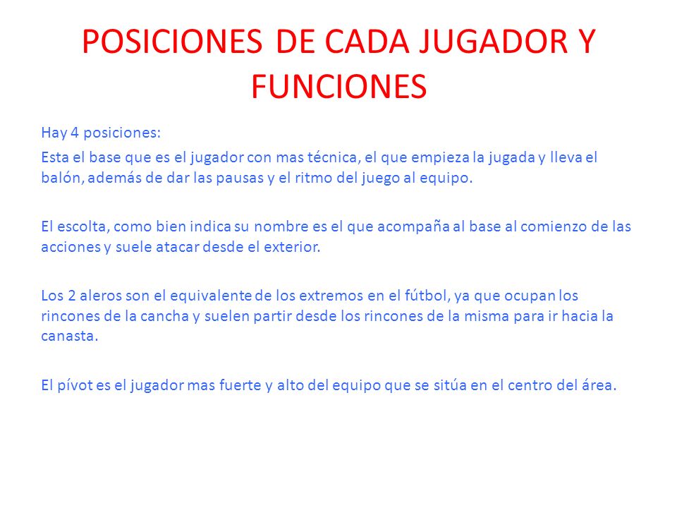 funcion de cada jugador del baloncesto funcion de cada jugador del baloncesto
